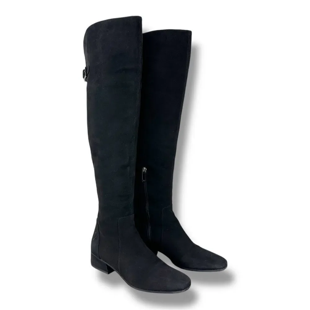 Aquatalia Talia Black Suede Over‎ the Knee Boot Riding Boot with Buckle Accent 8